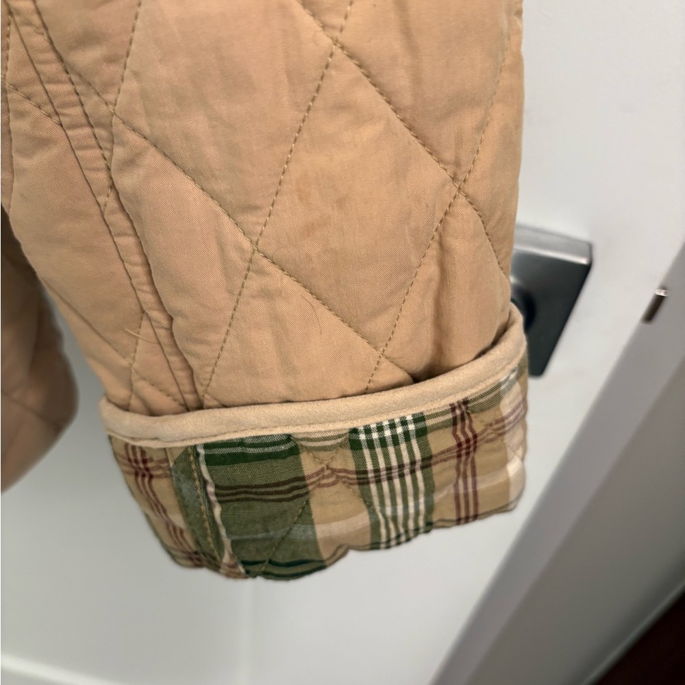 Vintage LL Bean Quilted Khaki Plaid Insulated Barn Coat Size Small - Picture 8 of 17